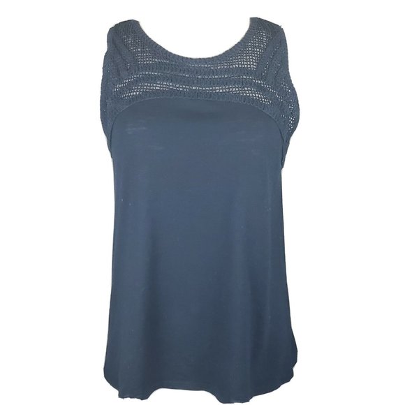 Joe Fresh + Women's L Navy Tank Blouse with Crochet Detail GUC - Picture 1 of 11